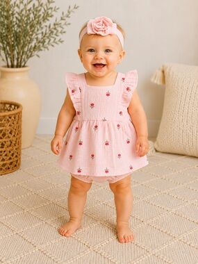 Nicole Miller Baby Girl Pink Floral 3-Piece Outfit Set | NWT Size 6-9M